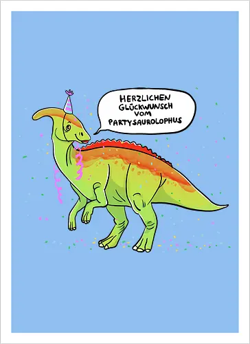 Partysaurolphus mit Sprechblase