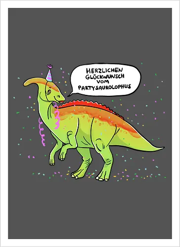 Partysaurolphus mit Sprechblase