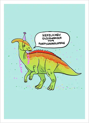 Partysaurolphus mit Sprechblase