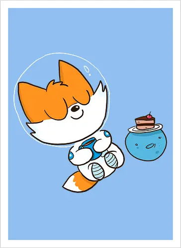 Pause vom Weltalltag (ohne Background) - Comic, Fuchs, Space, Weltraum, Pause - Artprint