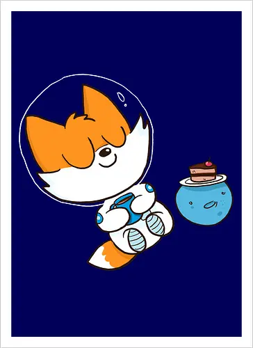 Pause vom Weltalltag (ohne Background) - Comic, Fuchs, Space, Weltraum, Pause - Artprint