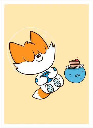 Pause vom Weltalltag (ohne Background) - Comic, Fuchs, Space, Weltraum, Pause - Artprint