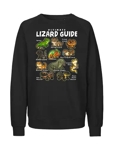 Ultimate Lizard Guide - lizard, animal, chameleon, dragon, gecko, guide, herpetology, iguana, kawaii, lizards, pet, pets, reptile, reptiles, wildlife - Fairtrade Sweatshirt