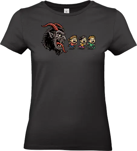 Kramp-Man - kampus, christmas, demon, folklore, gaming, german, horror, krampusnacht, merry christmas, mythology, pac man, Retrogaming, scary, spooky, xmas - Standard T-Shirt (Women)