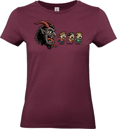 Kramp-Man - kampus, christmas, demon, folklore, gaming, german, horror, krampusnacht, merry christmas, mythology, pac man, Retrogaming, scary, spooky, xmas - Standard T-Shirt (Women)