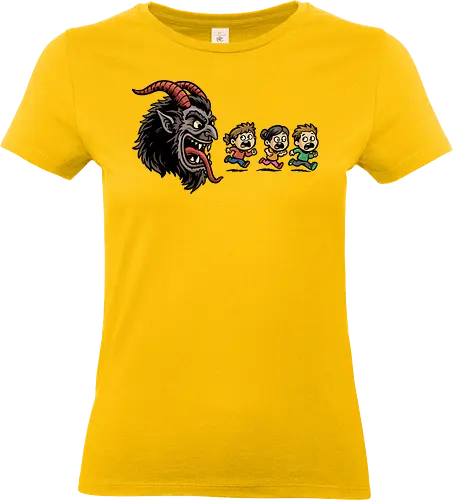 Kramp-Man - kampus, christmas, demon, folklore, gaming, german, horror, krampusnacht, merry christmas, mythology, pac man, Retrogaming, scary, spooky, xmas - Standard T-Shirt (Women)
