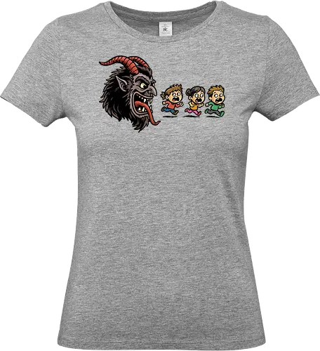 Kramp-Man - kampus, christmas, demon, folklore, gaming, german, horror, krampusnacht, merry christmas, mythology, pac man, Retrogaming, scary, spooky, xmas - Standard T-Shirt (Women)