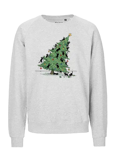 Christmas Tree Cat-astrophe - Christmas cat, cat-astrophe, black cat, funny Christmas, destroying tree, holiday humor, chaotic cats, cat lover gift, t-shirt design, art print, festive animal, Christmas ornaments, cat mom, mischievous - Fairtrade Sweatshirt