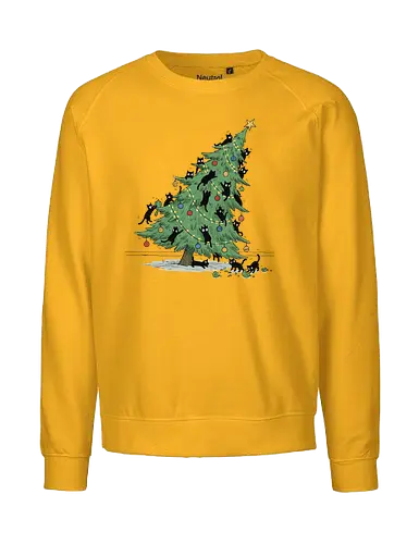 Christmas Tree Cat-astrophe - Christmas cat, cat-astrophe, black cat, funny Christmas, destroying tree, holiday humor, chaotic cats, cat lover gift, t-shirt design, art print, festive animal, Christmas ornaments, cat mom, mischievous - Fairtrade Sweatshirt