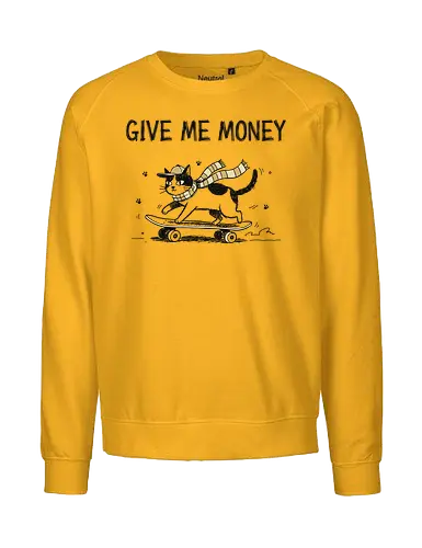  Skate Cat Demands Cash - Skate cat, Give Me Money, funny cat, skateboarding, skater gift, sarcastic humor, quirky cat, funny graphic, t-shirt design, art print, cool cat, cat lover, urban style, unique humor - Fairtrade Sweatshirt