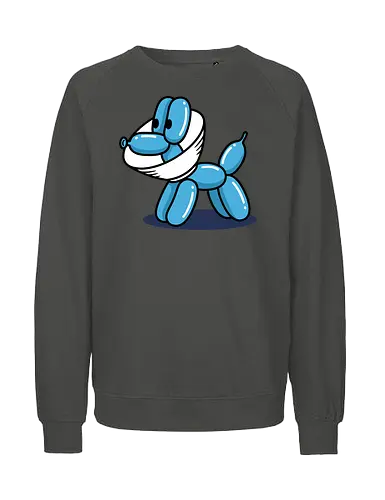 Safety Balloon Dog - Balloon dog, face mask, funny dog, pandemic art, safety humor, minimalist, balloon animal, quirky art, pop culture, t-shirt design, art print, cool graphic, modern humor, blue dog - Fairtrade Sweatshirt