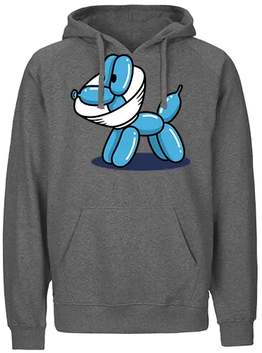 Safety Balloon Dog - Balloon dog, face mask, funny dog, pandemic art, safety humor, minimalist, balloon animal, quirky art, pop culture, t-shirt design, art print, cool graphic, modern humor, blue dog - Fairtrade Hoodie