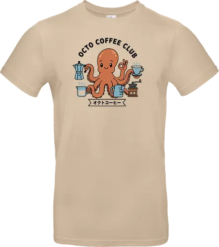  Octo Coffee Club - Octo Coffee Club, funny octopus, coffee lover, octopus barista, unique coffee art, minimalist, cute animal, Moka pot, coffee grinder, t-shirt design, art print, quirky humor, foodie, sea creature - Standard T-Shirt