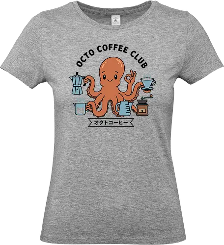 Octo Coffee Club - Octo Coffee Club, funny octopus, coffee lover, octopus barista, unique coffee art, minimalist, cute animal, Moka pot, coffee grinder, t-shirt design, art print, quirky humor, foodie, sea creature - Standard T-Shirt (Women)