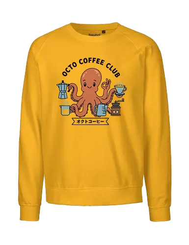  Octo Coffee Club - Octo Coffee Club, funny octopus, coffee lover, octopus barista, unique coffee art, minimalist, cute animal, Moka pot, coffee grinder, t-shirt design, art print, quirky humor, foodie, sea creature - Fairtrade Sweatshirt