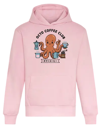  Octo Coffee Club - Octo Coffee Club, funny octopus, coffee lover, octopus barista, unique coffee art, minimalist, cute animal, Moka pot, coffee grinder, t-shirt design, art print, quirky humor, foodie, sea creature - Heavyweight Hoodie