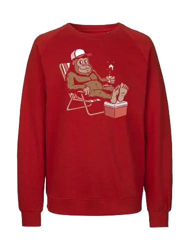 Bigfoot beach day - Lazy ape, gorilla vacation, funny monkey, beach day, chill vibes, summer humor, cool primate, cooler, trucker hat, funny animal art, t-shirt design, art print, laid-back, quirky graphic, bigfoot, nature - Fairtrade Sweatshirt