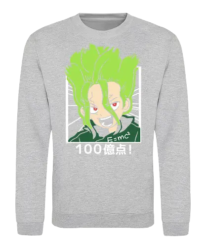  Senku Ishigami: 10 Billion Points! - Senku Ishigami, Dr. Stone, 10 billion points, $E=mc^2$, anime, manga, science genius, fan art, t-shirt design, art print, cool anime art, geek art, stylish, scientist, Kingdom of Science, Shonen - Sweatshirt