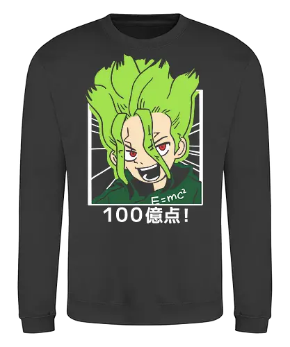  Senku Ishigami: 10 Billion Points! - Senku Ishigami, Dr. Stone, 10 billion points, $E=mc^2$, anime, manga, science genius, fan art, t-shirt design, art print, cool anime art, geek art, stylish, scientist, Kingdom of Science, Shonen - Sweatshirt