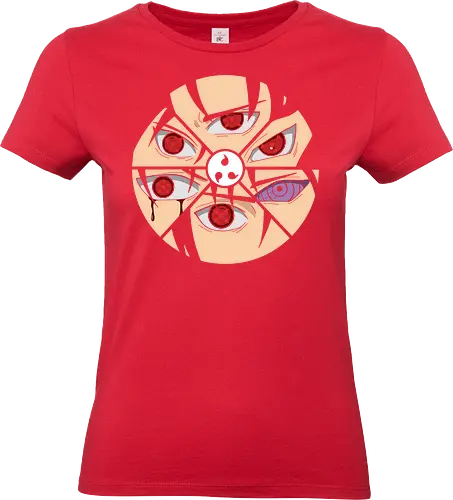 Shattered Dojutsu Legacy - Sharingan, Rinnegan, Mangekyō Sharingan, Uchiha Clan, Dojutsu, Shinobi, anime, manga, fan art, t-shirt design, art print, cool anime art, geek art, iconic eyes, minimalist, power, Sasuke, Itachi, Madara - Standard T-Shirt (Women)