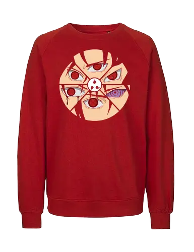 Shattered Dojutsu Legacy - Sharingan, Rinnegan, Mangekyō Sharingan, Uchiha Clan, Dojutsu, Shinobi, anime, manga, fan art, t-shirt design, art print, cool anime art, geek art, iconic eyes, minimalist, power, Sasuke, Itachi, Madara - Fairtrade Sweatshirt