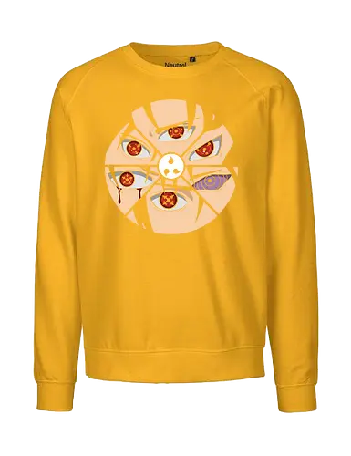 Shattered Dojutsu Legacy - Sharingan, Rinnegan, Mangekyō Sharingan, Uchiha Clan, Dojutsu, Shinobi, anime, manga, fan art, t-shirt design, art print, cool anime art, geek art, iconic eyes, minimalist, power, Sasuke, Itachi, Madara - Fairtrade Sweatshirt
