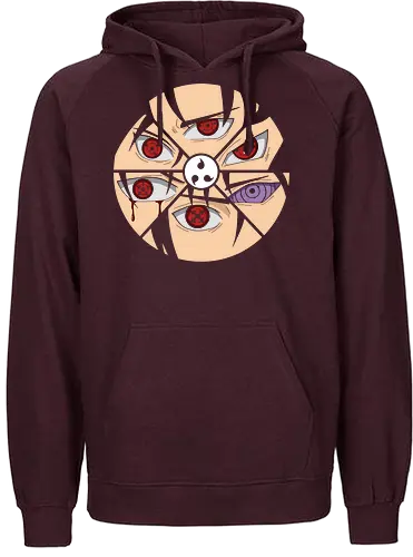 Shattered Dojutsu Legacy - Sharingan, Rinnegan, Mangekyō Sharingan, Uchiha Clan, Dojutsu, Shinobi, anime, manga, fan art, t-shirt design, art print, cool anime art, geek art, iconic eyes, minimalist, power, Sasuke, Itachi, Madara - Fairtrade Hoodie