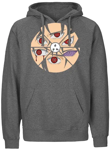 Shattered Dojutsu Legacy - Sharingan, Rinnegan, Mangekyō Sharingan, Uchiha Clan, Dojutsu, Shinobi, anime, manga, fan art, t-shirt design, art print, cool anime art, geek art, iconic eyes, minimalist, power, Sasuke, Itachi, Madara - Fairtrade Hoodie