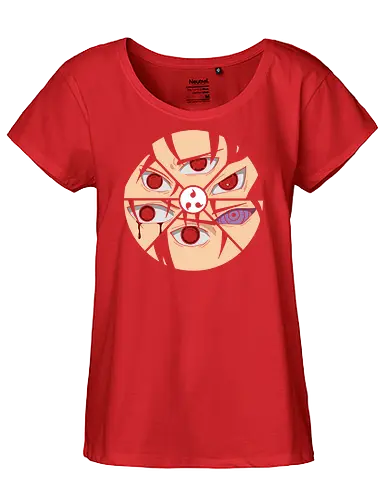 Shattered Dojutsu Legacy - Sharingan, Rinnegan, Mangekyō Sharingan, Uchiha Clan, Dojutsu, Shinobi, anime, manga, fan art, t-shirt design, art print, cool anime art, geek art, iconic eyes, minimalist, power, Sasuke, Itachi, Madara - Fairtrade Girl Shirt