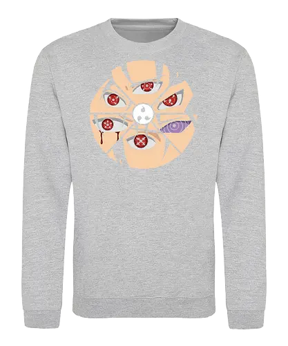 Shattered Dojutsu Legacy - Sharingan, Rinnegan, Mangekyō Sharingan, Uchiha Clan, Dojutsu, Shinobi, anime, manga, fan art, t-shirt design, art print, cool anime art, geek art, iconic eyes, minimalist, power, Sasuke, Itachi, Madara - Sweatshirt