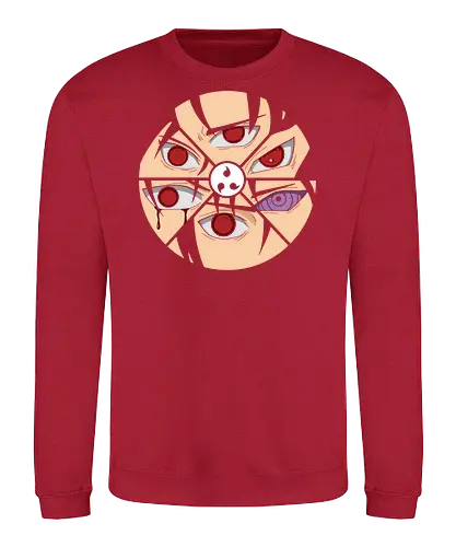Shattered Dojutsu Legacy - Sharingan, Rinnegan, Mangekyō Sharingan, Uchiha Clan, Dojutsu, Shinobi, anime, manga, fan art, t-shirt design, art print, cool anime art, geek art, iconic eyes, minimalist, power, Sasuke, Itachi, Madara - Sweatshirt