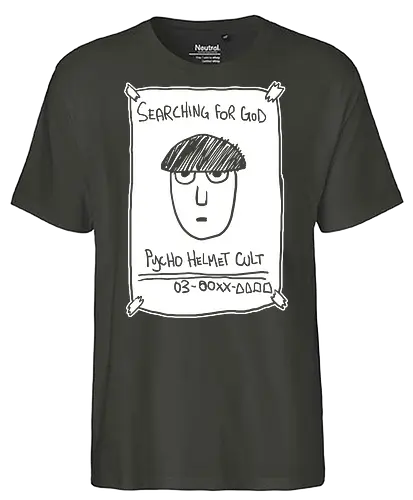 Psycho Helmet Cult Flyer - Mob, Psycho Helmet Cult, Searching for God, anime, manga, fan art, t-shirt design, art print, minimalist, sketchy, cult meme, Shigeo Kageyama, unique anime - Fairtrade T-Shirt