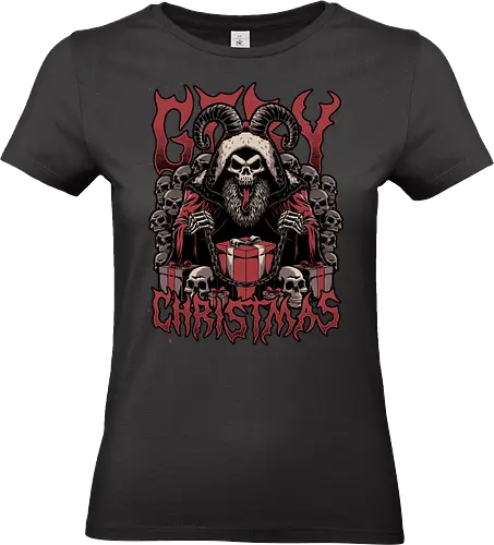 Gory Christmas Krampus - Ugly Sweater, Holiday, Christmas, Merry Christmas, Ugly Christmas Sweater, demon, devil, ritual, krampus, santa claus, Christmas Vacation, Christmas Eve, Gifts, Gift, Skull, Skeleton, Heavy Metal, Death Metal, Black Metal, Rock And Roll, Band Tee, Gore, Creepy, Horror, Horror Movies, Spooky, Spookmas - Standard T-Shirt (Women)
