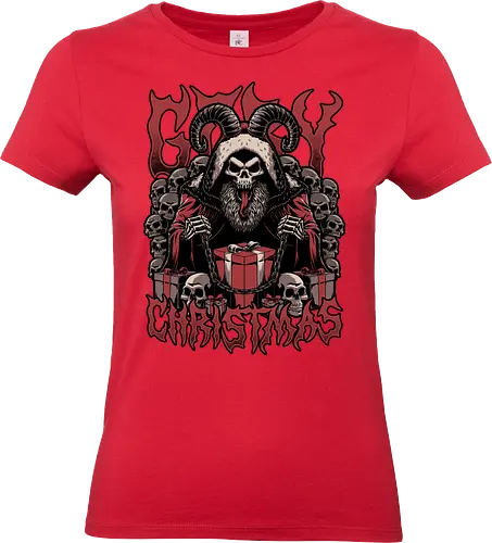 Gory Christmas Krampus - Ugly Sweater, Holiday, Christmas, Merry Christmas, Ugly Christmas Sweater, demon, devil, ritual, krampus, santa claus, Christmas Vacation, Christmas Eve, Gifts, Gift, Skull, Skeleton, Heavy Metal, Death Metal, Black Metal, Rock And Roll, Band Tee, Gore, Creepy, Horror, Horror Movies, Spooky, Spookmas - Standard T-Shirt (Women)