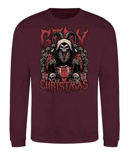 Gory Christmas Krampus - Ugly Sweater, Holiday, Christmas, Merry Christmas, Ugly Christmas Sweater, demon, devil, ritual, krampus, santa claus, Christmas Vacation, Christmas Eve, Gifts, Gift, Skull, Skeleton, Heavy Metal, Death Metal, Black Metal, Rock And Roll, Band Tee, Gore, Creepy, Horror, Horror Movies, Spooky, Spookmas - Sweatshirt