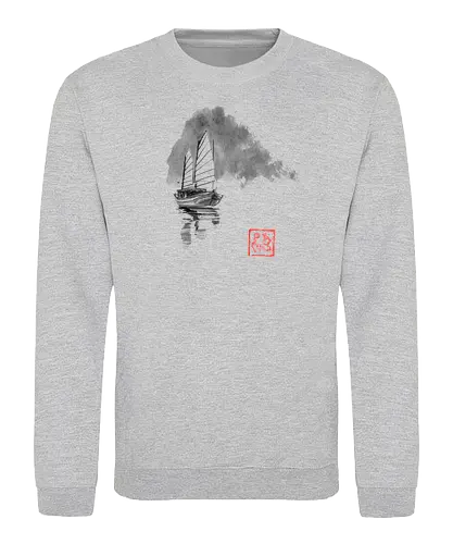 boat going away - boat, sumie, japan - Sweatshirt