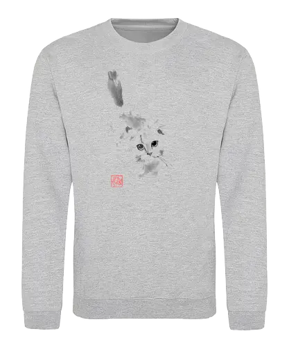 cute fluffy cat - cat, sumie, japan - Sweatshirt