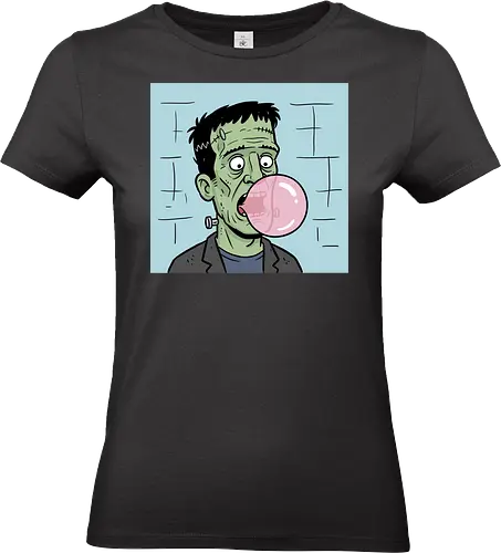  Chewing Gum Frankie - Frankenstein bubblegum, Frankenstein's monster, funny horror, spooky humor, classic monster, Halloween, bubble gum, quirky art, pop culture, t-shirt design, art print, monster cartoon, gothic humor, Universal monsters. - Standard T-Shirt (Women)