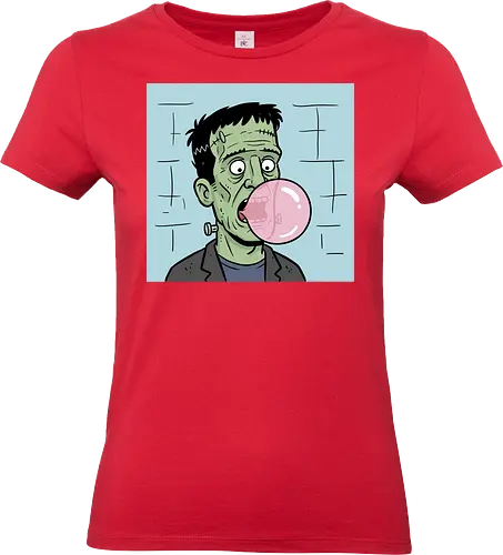  Chewing Gum Frankie - Frankenstein bubblegum, Frankenstein's monster, funny horror, spooky humor, classic monster, Halloween, bubble gum, quirky art, pop culture, t-shirt design, art print, monster cartoon, gothic humor, Universal monsters. - Standard T-Shirt (Women)