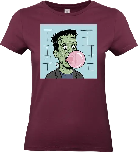  Chewing Gum Frankie - Frankenstein bubblegum, Frankenstein's monster, funny horror, spooky humor, classic monster, Halloween, bubble gum, quirky art, pop culture, t-shirt design, art print, monster cartoon, gothic humor, Universal monsters. - Standard T-Shirt (Women)