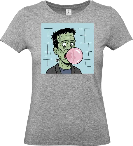  Chewing Gum Frankie - Frankenstein bubblegum, Frankenstein's monster, funny horror, spooky humor, classic monster, Halloween, bubble gum, quirky art, pop culture, t-shirt design, art print, monster cartoon, gothic humor, Universal monsters. - Standard T-Shirt (Women)