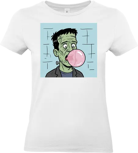  Chewing Gum Frankie - Frankenstein bubblegum, Frankenstein's monster, funny horror, spooky humor, classic monster, Halloween, bubble gum, quirky art, pop culture, t-shirt design, art print, monster cartoon, gothic humor, Universal monsters. - Standard T-Shirt (Women)