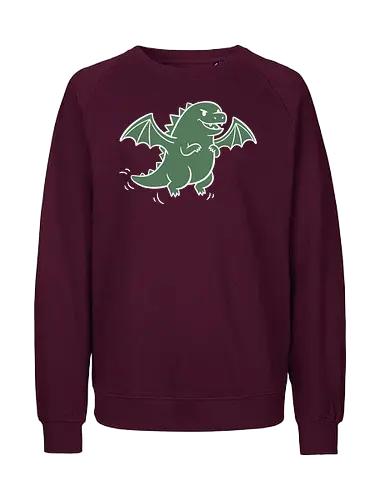 Chibi Dragon Flight - Chibi dragon, cute dragon, cartoon monster, flying dragon, fantasy creature, minimalist, Pen and paper, D&D, t-shirt design, art print, whimsical, adorable, green dragon, geek art, mythical creature - Fairtrade Sweatshirt