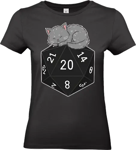  Natural Twenty Nap - Natural 20, D20, sleeping cat, kitten, Pen and paper, D&D, tabletop gaming, RPG, cute gamer, fan art, t-shirt design, art print, geek art, dice, critical hit, cat lover - Standard T-Shirt (Women)