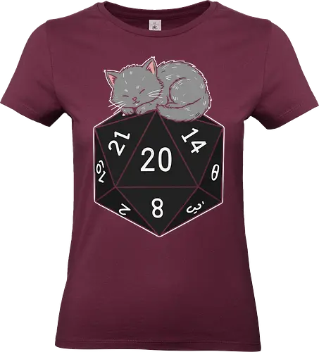  Natural Twenty Nap - Natural 20, D20, sleeping cat, kitten, Pen and paper, D&D, tabletop gaming, RPG, cute gamer, fan art, t-shirt design, art print, geek art, dice, critical hit, cat lover - Standard T-Shirt (Women)