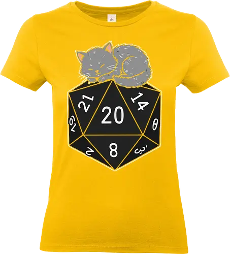  Natural Twenty Nap - Natural 20, D20, sleeping cat, kitten, Pen and paper, D&D, tabletop gaming, RPG, cute gamer, fan art, t-shirt design, art print, geek art, dice, critical hit, cat lover - Standard T-Shirt (Women)