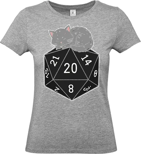  Natural Twenty Nap - Natural 20, D20, sleeping cat, kitten, Pen and paper, D&D, tabletop gaming, RPG, cute gamer, fan art, t-shirt design, art print, geek art, dice, critical hit, cat lover - Standard T-Shirt (Women)