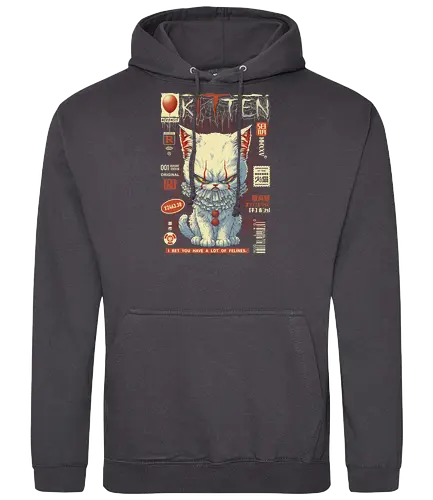 Kitten - Clown, cat, kitten, parody, japanese art, comics, clown, derry, horror, novel, stephen king, movie, halloween, spooky cute, pop culture, comedy, tv show, evil clown, georgie, scary, creepy - Standard Hoodie