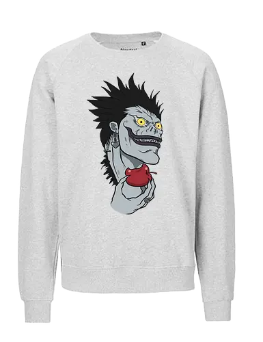  Ryuk and His Apple - Ryuk, Death, Shinigami, apple, fan art, t-shirt design, art print, cool anime villain, geek art, stylish, Light Yagami, iconic character, dark fantasy, shinigami eyes. - Fairtrade Sweatshirt