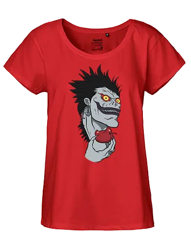  Ryuk and His Apple - Ryuk, Death, Shinigami, apple, fan art, t-shirt design, art print, cool anime villain, geek art, stylish, Light Yagami, iconic character, dark fantasy, shinigami eyes. - Fairtrade Girl Shirt